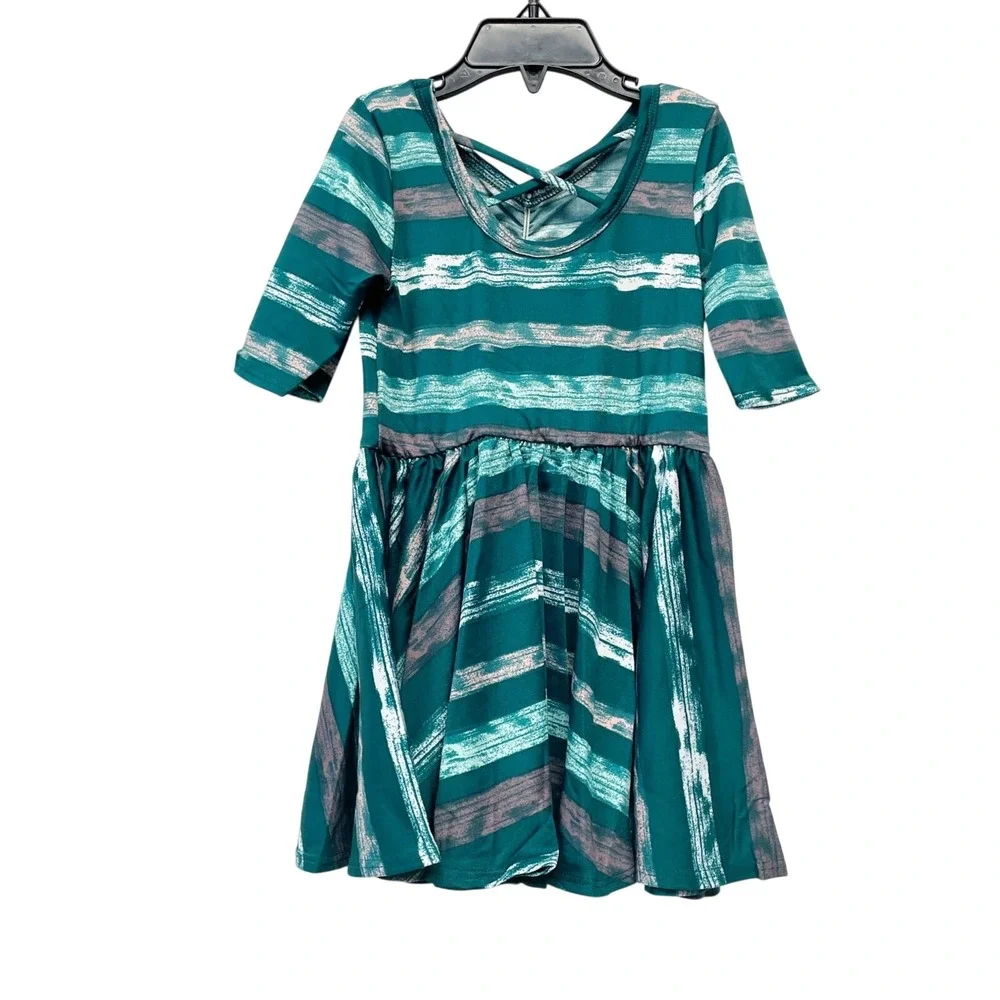 Dot Dot Smile Girls Teal‎ Stripe Print Ballerina Short Sleeve Dress Size 2T